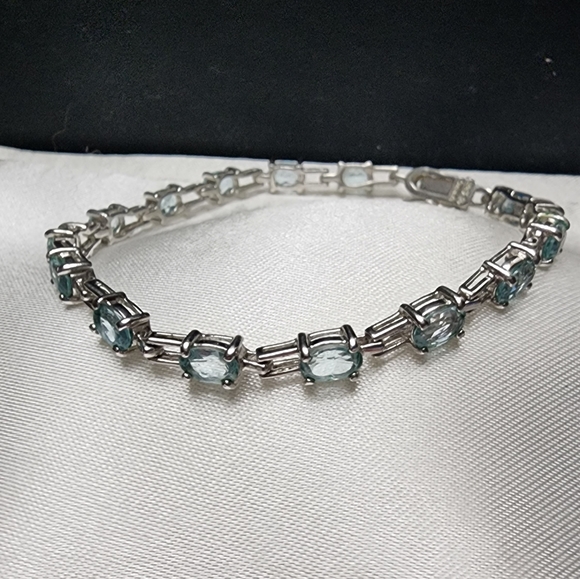 Sterling Silver Aquamarine Tennis Bracelet - Picture 1 of 4